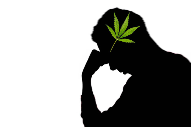 Silhouette of depressed man ravaged by cannabis addiction on white background. - Foto, Bild