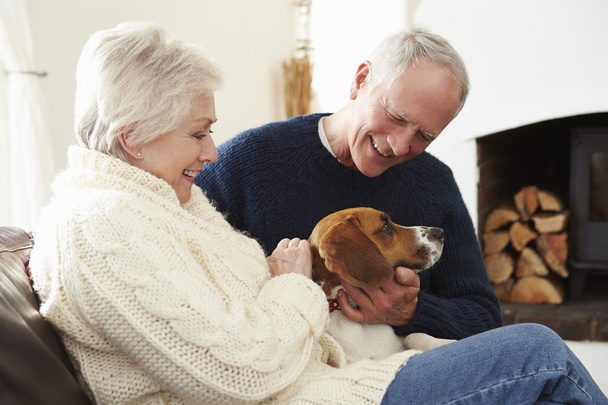 Senior Couple Relaxing  With Dog - Foto, afbeelding