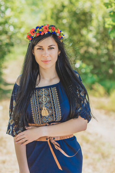 European woman in ethnic fashionable style. Concept of women collection of clothes  - 写真・画像