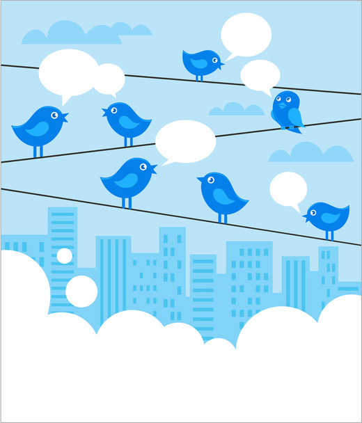Social network background with blue birds - Vector, Image