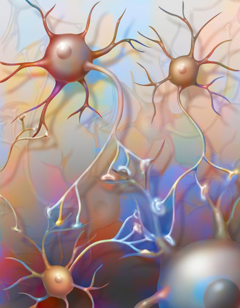 Connected neurons showing the transmission of nerve impulses. - Foto, afbeelding