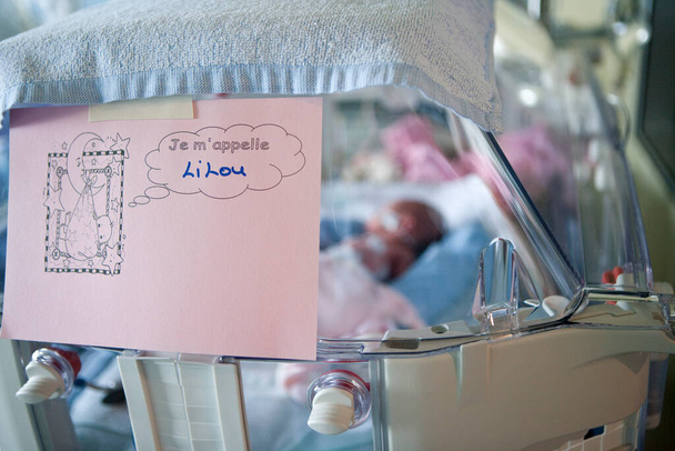 Premature baby born at 32 weeks, with a birth weight of 1.4 kg. - Foto, Imagen