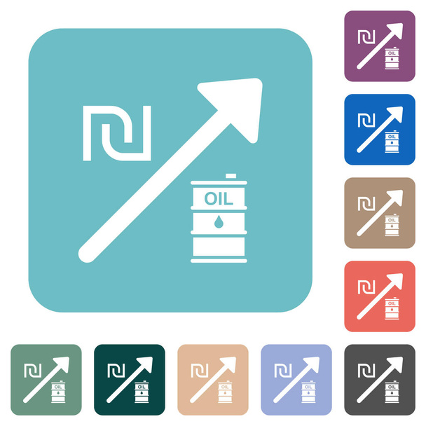 Рост нефтяной энергии Израиля Новый Шекель цены белые плоские иконки на цветных округлых квадратных фонов - Вектор,изображение