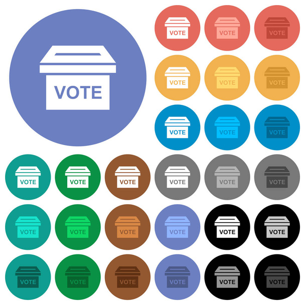 Ballot box solid multi colored flat icons on round backgrounds. Included white, light and dark icon variations for hover and active status effects, and bonus shades. - Wektor, obraz