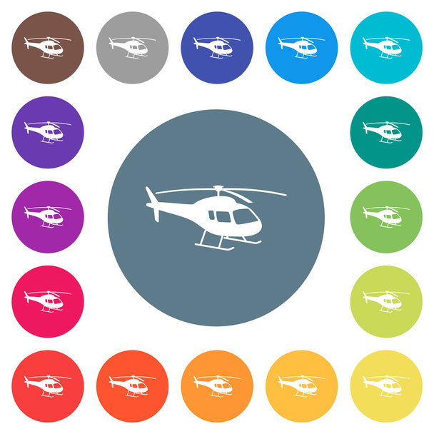 Helikopter sziluett lapos fehér ikonok kerek színű háttérrel. 17 háttér színváltozatok szerepelnek. - Vektor, kép