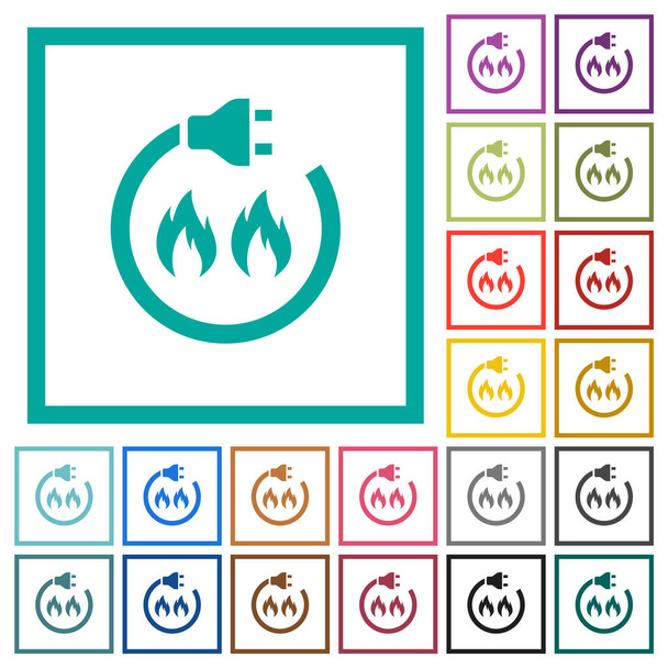 Iconos de color plano de energía gaseosa con marcos de cuadrante sobre fondo blanco - Vector, Imagen