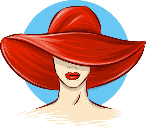 Красивая женщина в красной шляпе. иллюстрация - Вектор,изображение