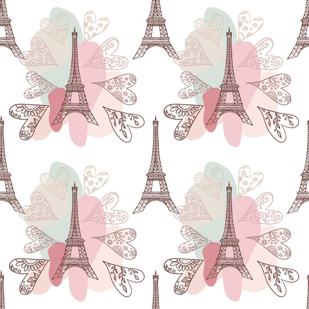 Vector Eiffel towers shapes romantic seamless pattern on pink background. Hand drawn. Wrapping paper, wallpaper, , fashion textile print, valentine gift cards, wedding invitations, travel brochures - ベクター画像