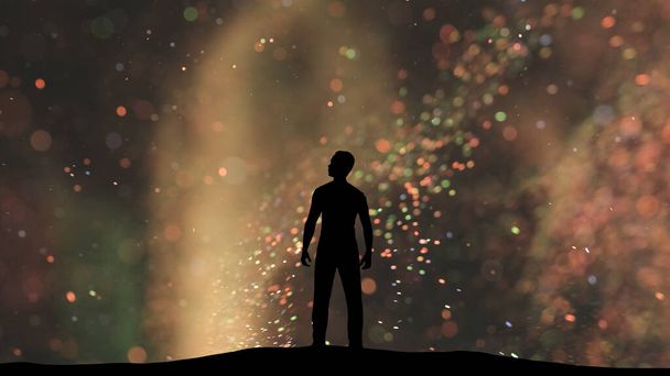 The man stands on small shimmering particles background - Photo, image