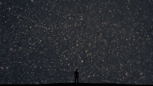 Человек стоит на живописном фоне звездного неба - Фото, изображение