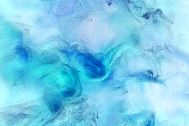 Nestemäistä nestemäistä taidetta abstrakti tausta. Sininen akryylimaali veden alla, galaktinen savu valtameri - Valokuva, kuva