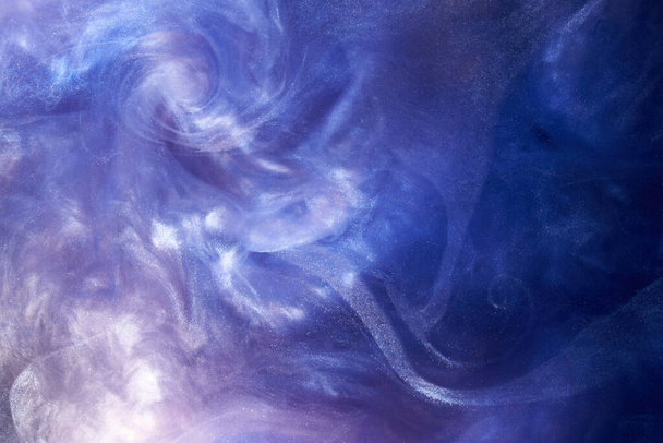 Liquid fluid art abstract background. Blue acrylic paint underwater, galactic smoke ocean - Foto, Imagen
