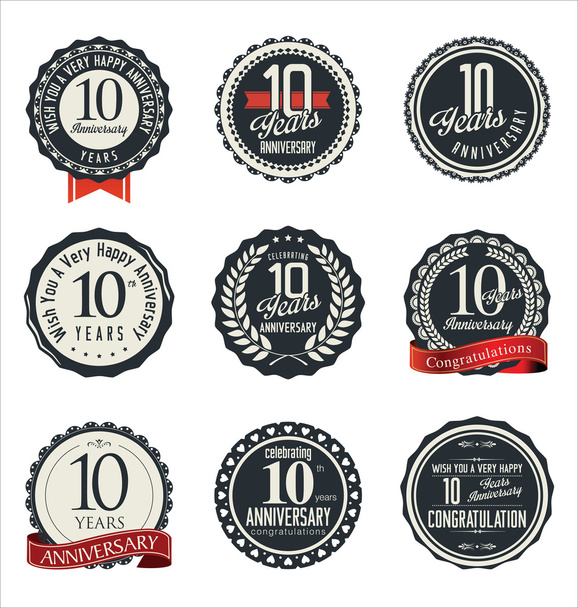 Anniversary retro badges and labels collection - Вектор,изображение