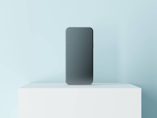 Modern Smartphone mockup on white cube, 3d rendering - Foto, imagen