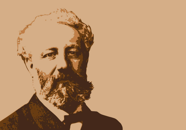 Σχεδιασμένο πορτρέτο του Jules Verne, του διάσημου Γάλλου συγγραφέα και μυθιστοριογράφου του 19ου αιώνα. - Διάνυσμα, εικόνα