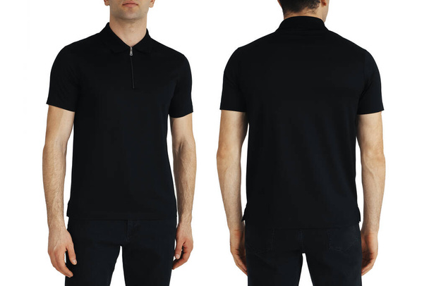 Black T-shirt on two sides on a white isolated background, copy space - Foto, imagen