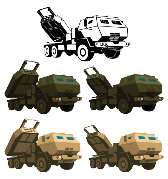 Στρατιωτικό φορτηγό M142 Himars Set. Εικονογράφηση διανύσματος - Διάνυσμα, εικόνα