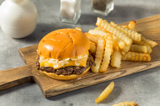 Homemade Wisconsin Butter Burger with Cheese and Fries - Foto, imagen