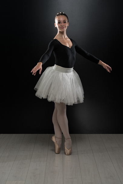 Image Of Flexible Cute Ballerina Dancing In Studio - Photo, Image