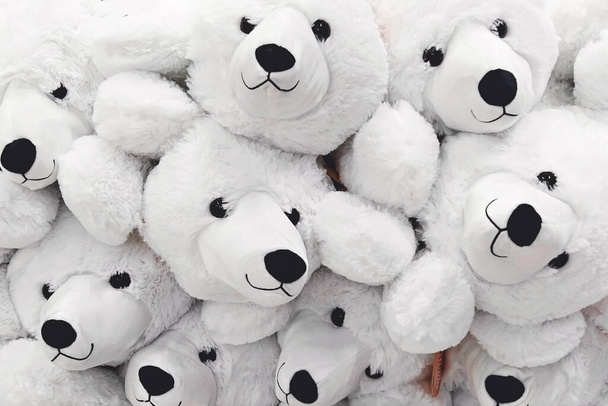 Fuzzy and fluffy cozy soft toy white polar bears closeup, full-frame background - Valokuva, kuva