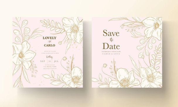 Hand drawn minimal wedding invitation template with elegant gold floral - Vektor, obrázek