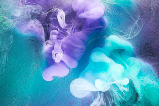 Blue multicolored smoke abstract background, acrylic paint underwater explosion - Zdjęcie, obraz