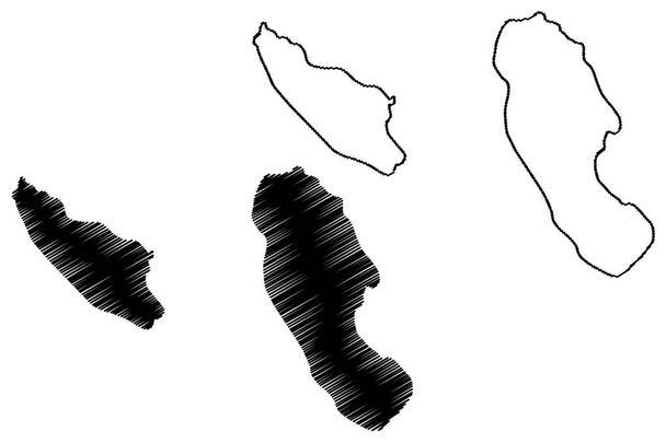 Иллюстрация векторной карты острова Гранд-Сёр и острова Фат-Сёр (Республика Сейшельские острова, Индийский океан, Внутренние острова), нарисованный эскиз карты острова Старшая сестра и Малая сестра - Вектор,изображение