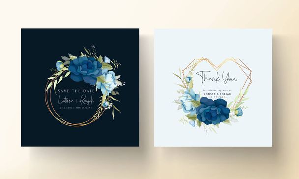 Μπλε floral σετ γαμήλιας κάρτας - Διάνυσμα, εικόνα