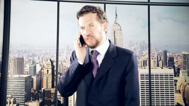 Ernstige zakenman aan de telefoon - Video