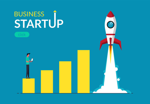 Businessman launch rocket. Business startup launching products with rocket symbol. Start up concept vector illustration - Vektör, Görsel