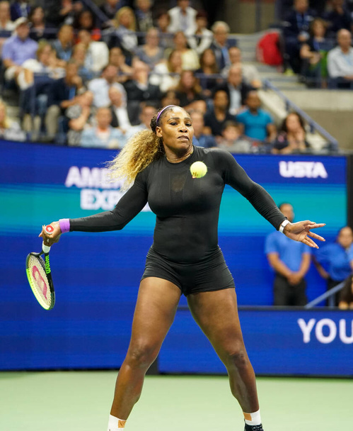 NEW YORK - AUGUST 26, 2019: Grand Slam champion Serena Williams of United States in action during 2019 US Open semi-final match against Elina Svitolina at Billie Jean King National Tennis Center  - Photo, image
