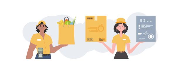 Delivery team. Ready delivery banner. Cartoon style. Vector. - Vettoriali, immagini