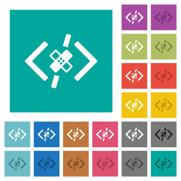 Parche de software iconos planos multicolores sobre fondos cuadrados lisos. Incluidas variaciones de iconos blancos y más oscuros para efectos de flotación o activos. - Vector, Imagen