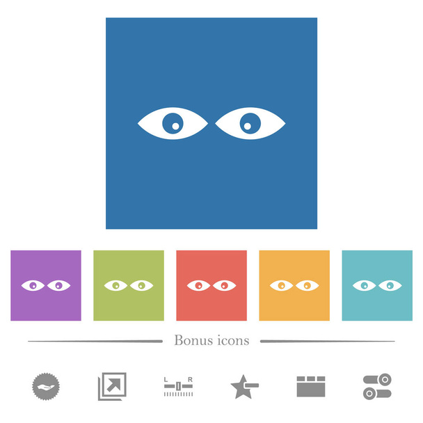 Watching eyes solid flat white icons in square backgrounds. 6 bonus icons included. - Vecteur, image