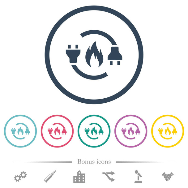 Gas energy flat color icons in round outlines. 6 bonus icons included. - Vector, Imagen