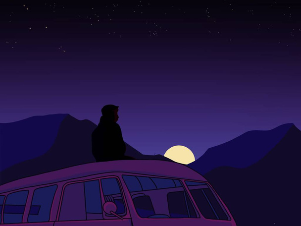 Man watching the sunset. Aesthetic lofi room for you. - Photo, Image