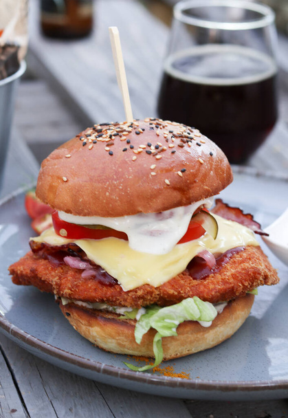 tasty and delicious hamburger fresh and unhealthy zinger burger chicken burger fast food meal - Foto, Imagem