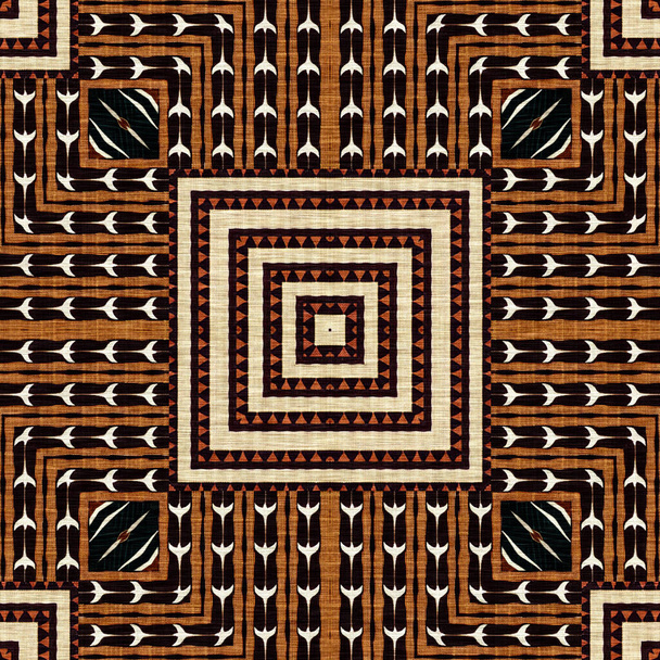 African kente cloth patchwork effect pattern. Seamless geometric quilt fabric all over background. Patched boho rug safari shirt repetitive tile swatch - Foto, afbeelding