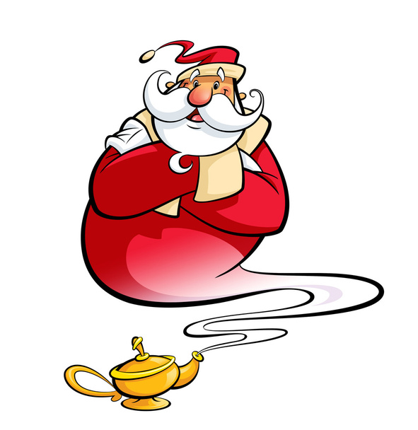 Santa Claus door magische lamp hulp Kerstmis wensen uitkomen - Foto, afbeelding