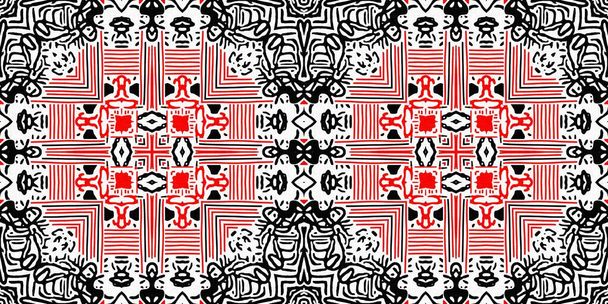 Красный черный бесшовный арабесквидовый рисунок границы бандана. Современный мужской моды шейный платок геометрического шарфа обрезки края. Абстрактный бесконечный графический ленточный баннер - Фото, изображение