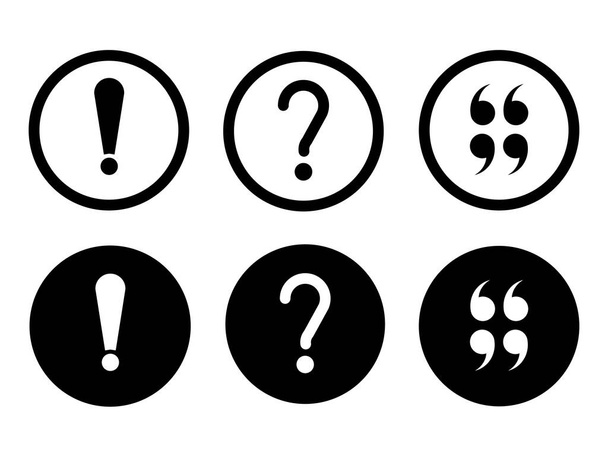 Question mark and quotation mark and exclamation mark modern style icons are located on white and black backgrounds. The pack has six icons.. - Wektor, obraz
