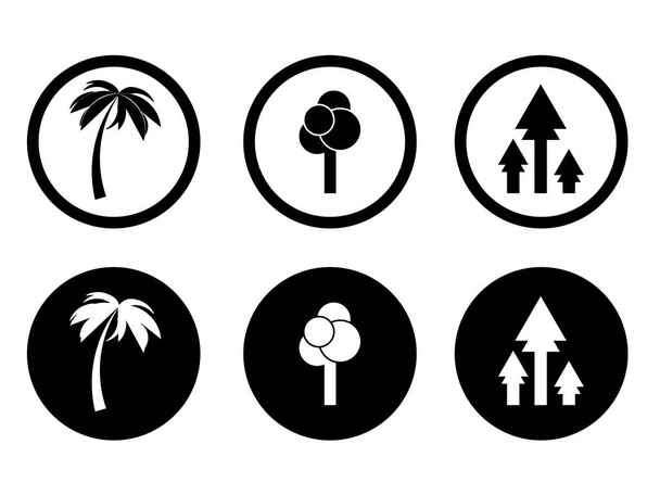Иконка силуэта дерева в современном стиле иконы расположены на белом и черном фоне. Пакет состоит из шести частей... - Вектор,изображение