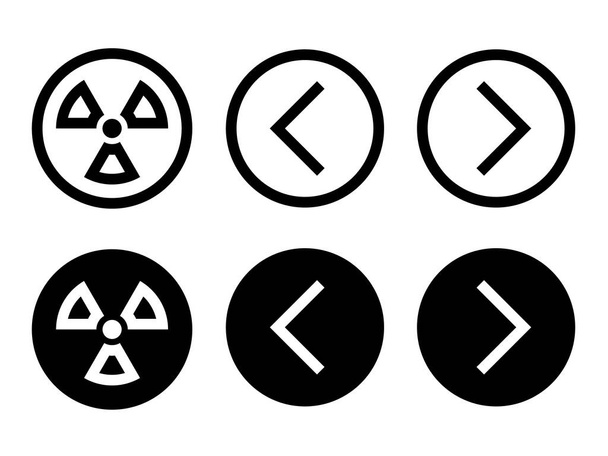 Ядерне випромінювання та іконка зі стрілками у сучасному стилі розташовані на білому та чорному тлі. У пакеті шість піктограм
.. - Вектор, зображення