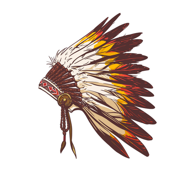 Bright headdress of Indian chief in hand drow style for print and design. Vector clipart. - Vector, Image