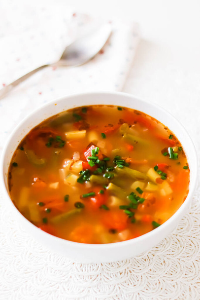 Hot vegetable soup in bowl, comfort food and homemade meal concept - 写真・画像