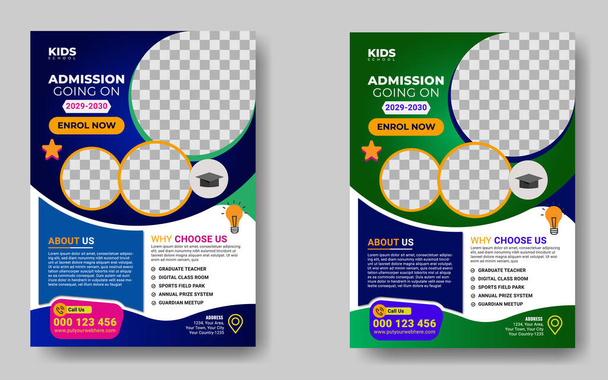 Colorful school admission flyer template design. Kids school design for poster, and banner. Education flyer vector template. - Vecteur, image