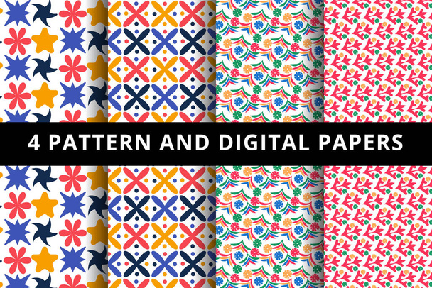 Floral Pattern and Digital Paper | 4 Vector Floral Pattern and Digital Paper - Wektor, obraz