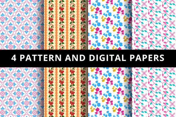 Floral Pattern and Digital Paper | 4 Vector Floral Pattern and Digital Paper - Vector, afbeelding