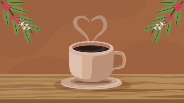 coffee cup with heart animation ,4k video animated - Filmagem, Vídeo