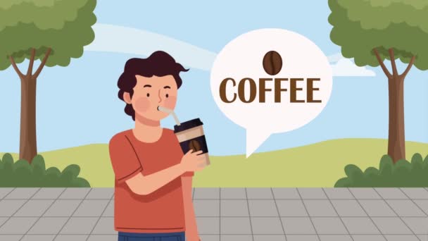 man drinking coffee and speaking ,4k video animated - Filmagem, Vídeo